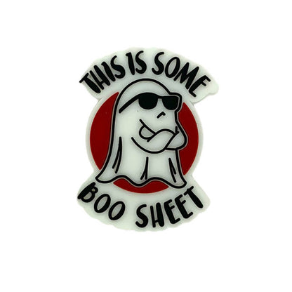 Large Silicone Focal Beads Ghost Saying This Is Some Boo Sheet Red Background