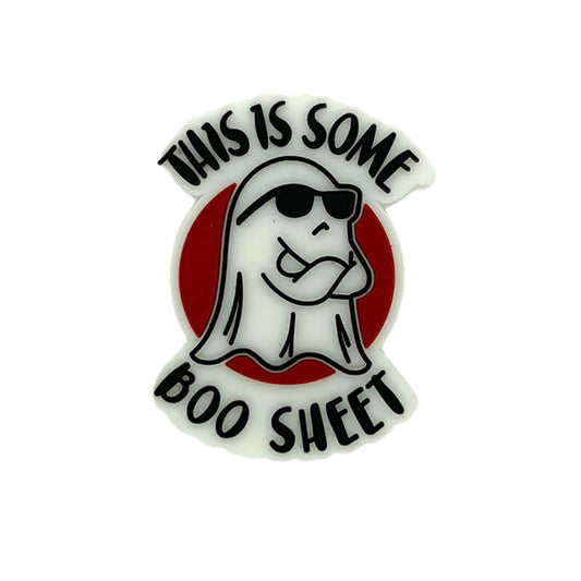 Large Silicone Focal Beads Ghost Saying This Is Some Boo Sheet Red Background
