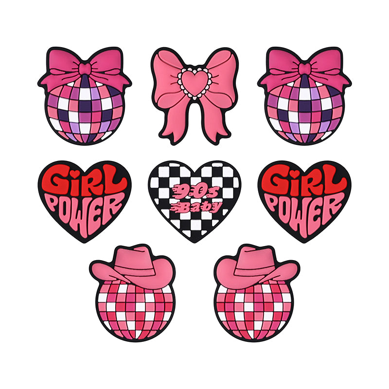 20pcs Silicone Focal Beads Pink Theme Heart Bow Checkered Designs 9