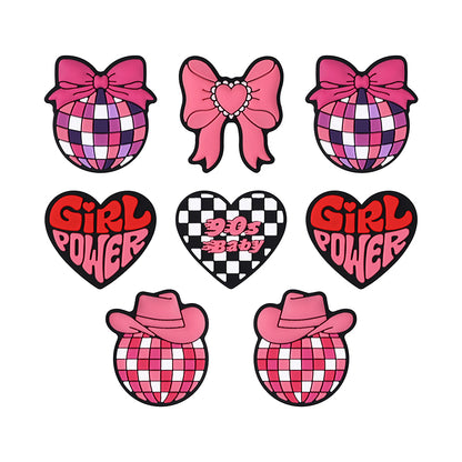 20pcs Silicone Focal Beads Pink Theme Heart Bow Checkered Designs 9