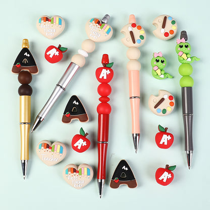 20Pcs Silicone 3D Focal Beads Teacher Color Pencil Apple Bookworm Design 8