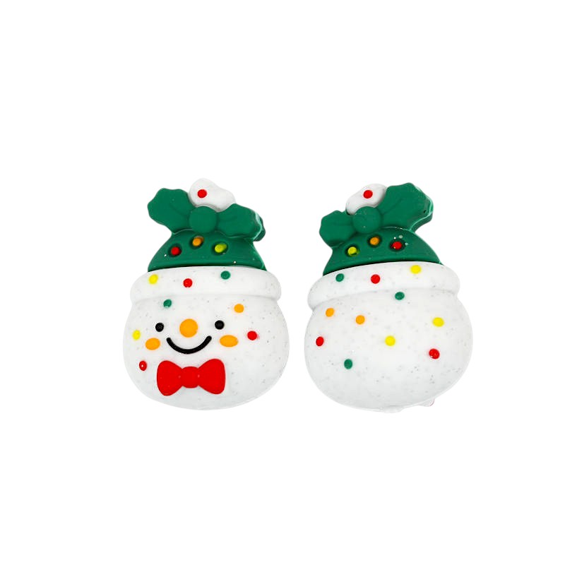 20Pcs Silicone 3D Focal Beads Christmas Bow Tie Snowman with Color-Shifting Dot Detail