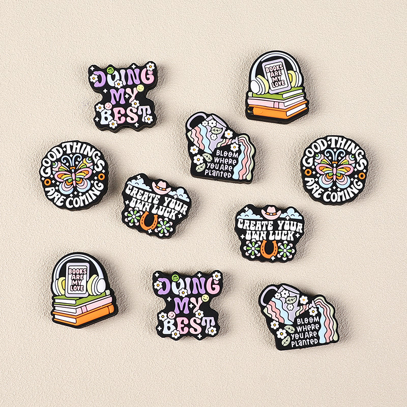 Silicone Focal Beads Retro Inspirational Letters with Colorful Text and Icons 2
