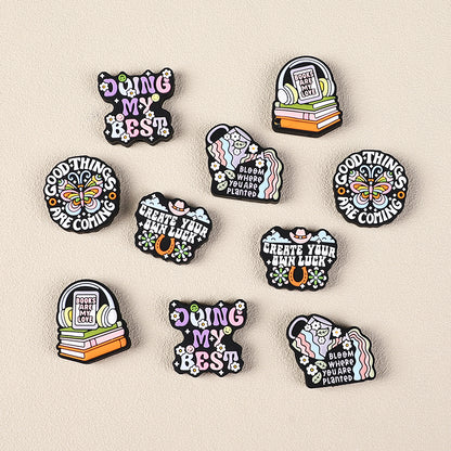 Silicone Focal Beads Retro Inspirational Letters with Colorful Text and Icons 2