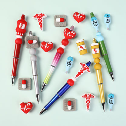 20PCs Silicone 3D Focal Beads Nurse Medical Supplies Heart and Thermometer 6