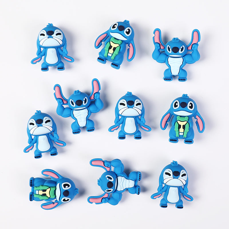 20Pcs Silicone 3D Focal Beads Blue Alien Character Large Ears Stacked Figure 3