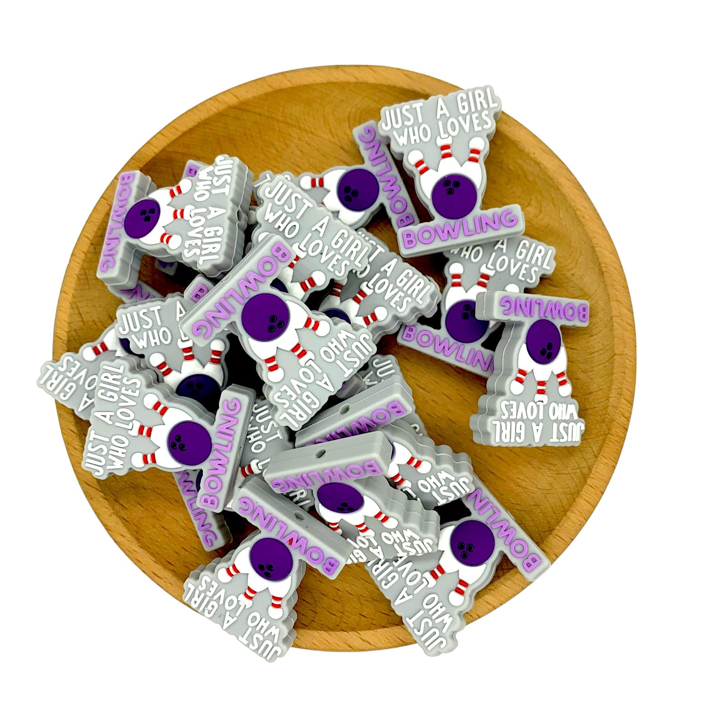 20pcs Silicone Focal Beads Bowling Pins Purple Ball With Text 2