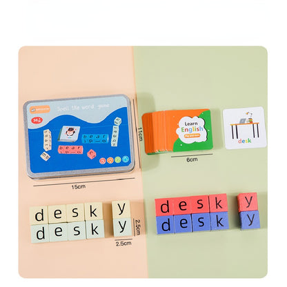 Wooden Montessori Toys English Card Spelling Cube for Kids 8