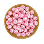 50pcs 15mm Printed Ribbon Silicone Beads Pink Awareness Design
