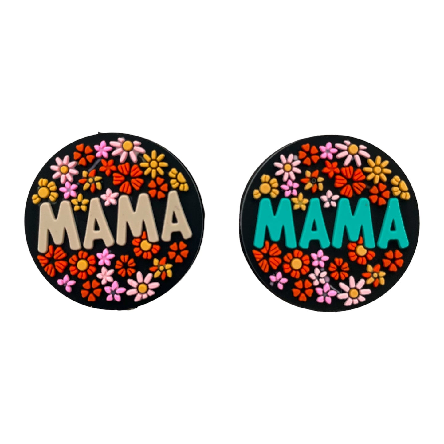 20pcs Silicone Focal Beads Mama Floral Pattern Round Design