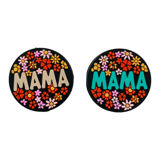 20pcs Silicone Focal Beads Mama Floral Pattern Round Design