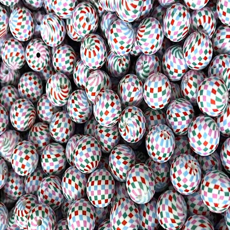 50pcs 15mm Color Grid Silicone Beads Printed Design 2
