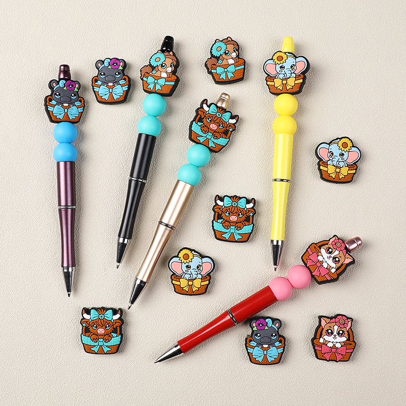 Silicone 3D Focal Beads Cartoon Basket Animals Sitting in Woven Basket 8