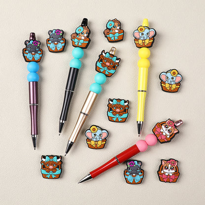 Silicone 3D Focal Beads Cartoon Basket Animals Sitting in Woven Basket 8