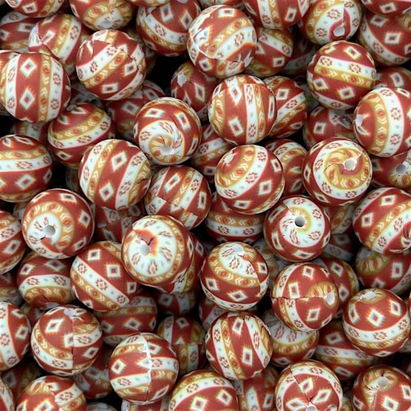 50pcs 15mm Brown Diamond Pattern Print Silicone Beads