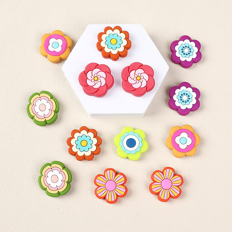 Silicone Focal Beads Bohemian Seven Flowers Layered Petal Detail 2