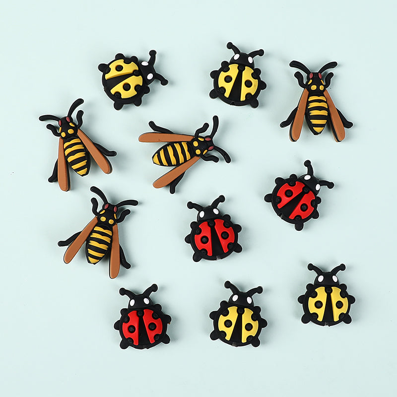 20Pcs Silicone 3D Focal Beads Ladybug Wasp Insect Design 3