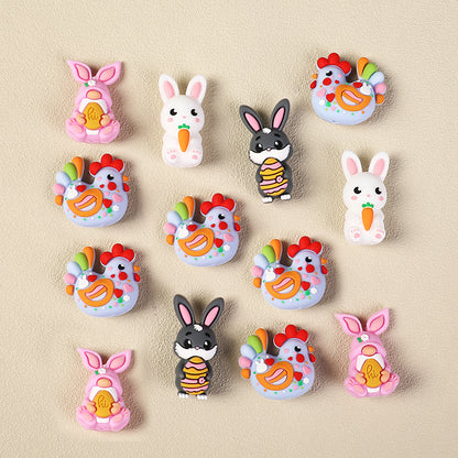 20Pcs Silicone 3D Focal Beads Easter Bunny Chick Holding Easter Egg 3