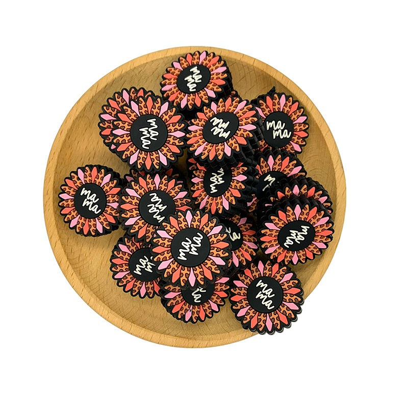 20pcs Silicone Focal Beads Daisy Mama Leopard Pink Orange Petals 2