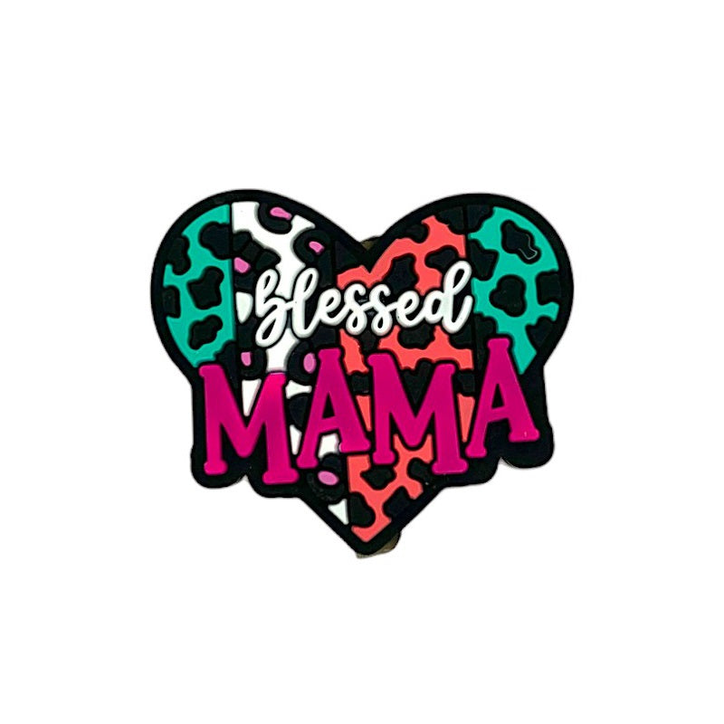 20pcs Silicone Focal Beads Heart Blessed Mama Printed Text
