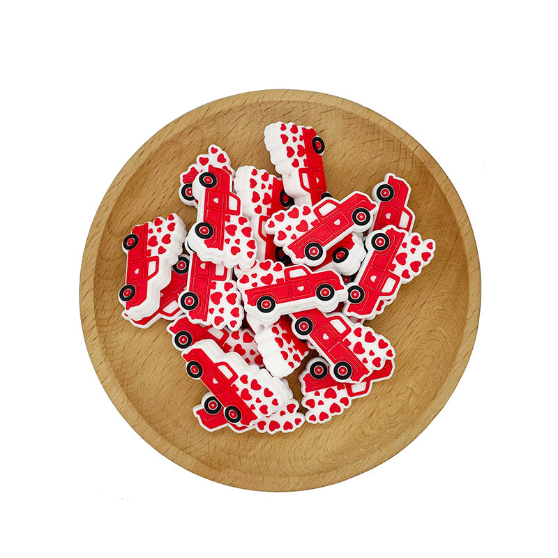 20pcs Silicone Focal Beads Heart Car With Heart Details 2
