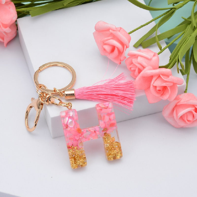 Resin Pink Tassel Letter Keychain A to Z Initial Charm 8