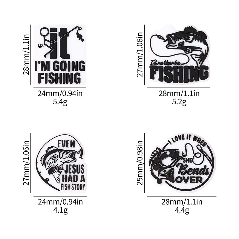 20Pcs Silicone Focal Beads Fishing Theme Printed Text Designs 9
