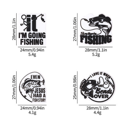 20Pcs Silicone Focal Beads Fishing Theme Printed Text Designs 9