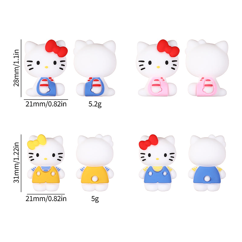 20Pcs Silicone 3D Focal Beads White Cat No Mouth Red Bow Wearing Clothes 8