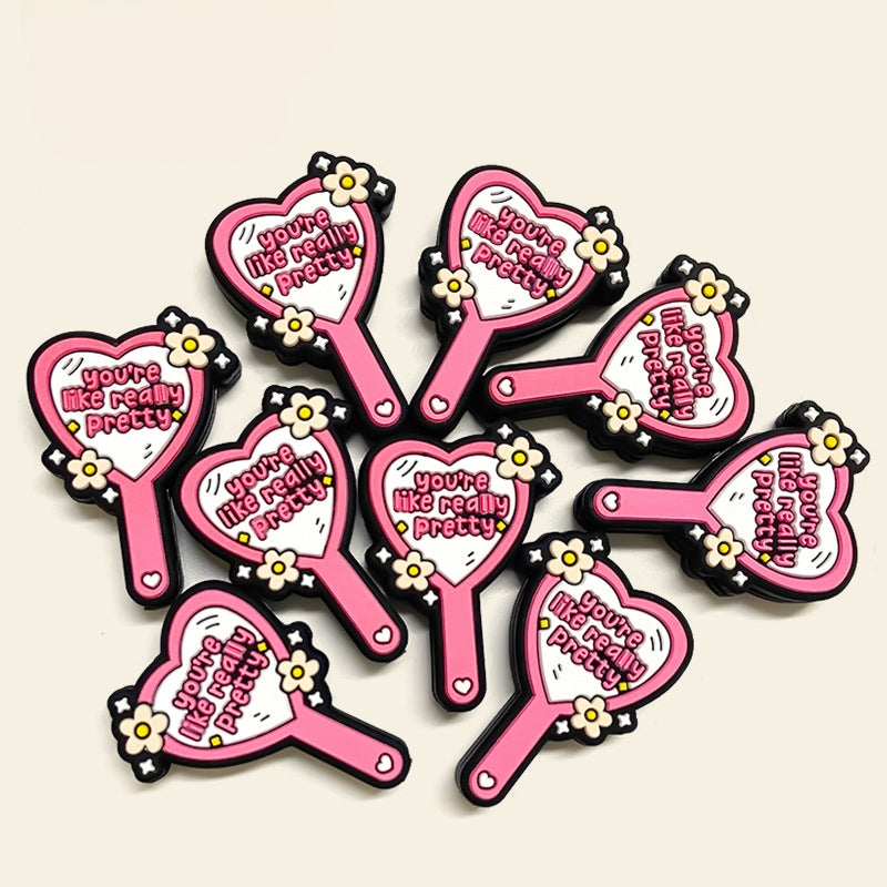 20Pcs Silicone Focal Beads Double Sided Mirrors with Flower Detail