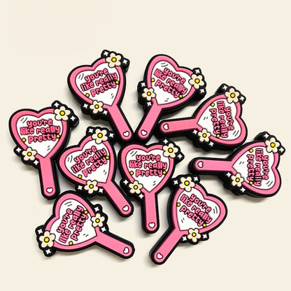 20Pcs Silicone Focal Beads Double Sided Mirrors with Flower Detail