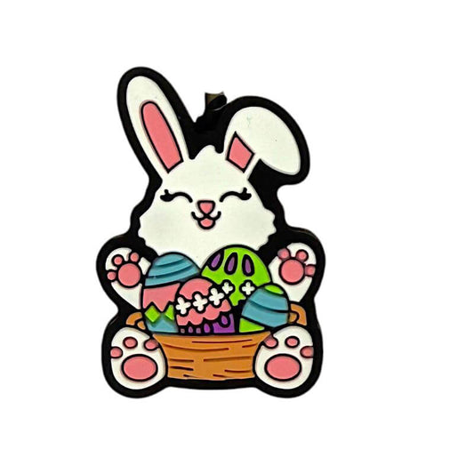 Silicone Focal Beads Bunny Holding Basket of Colored Eggs