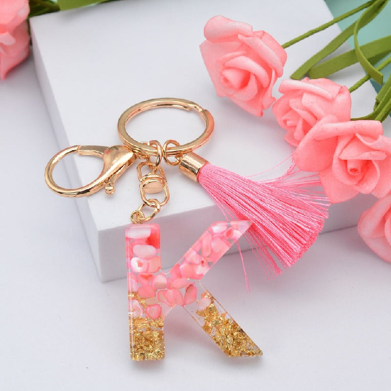 Resin Pink Tassel Letter Keychain A to Z Initial Charm 11