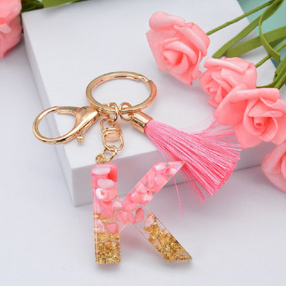 Resin Pink Tassel Letter Keychain A to Z Initial Charm 11