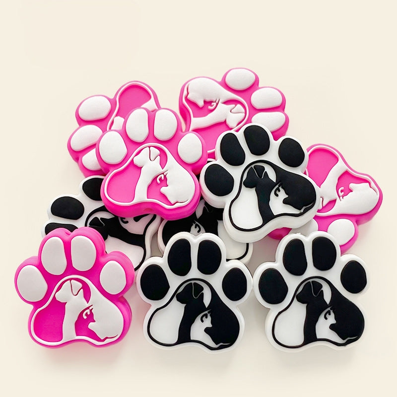 20Pcs Silicone Focal Beads Dog Claw Prints Raised Design