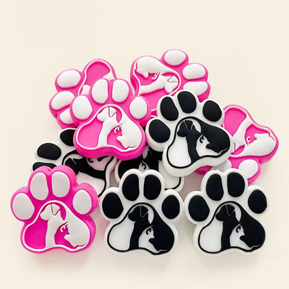 20Pcs Silicone Focal Beads Dog Claw Prints Raised Design