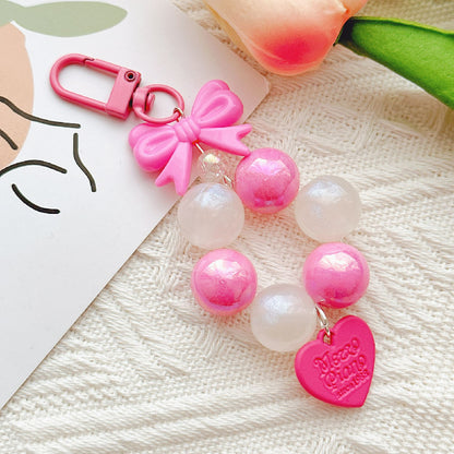 Bow Silicone Bead Wristlet Keychain with Acrylic Beads 12x4.5cm 9