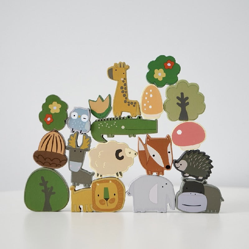 Wooden Building Blocks Animal Stacking Balance Educational Toy 2