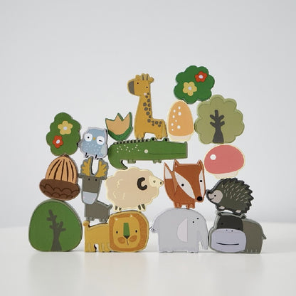 Wooden Building Blocks Animal Stacking Balance Educational Toy 2