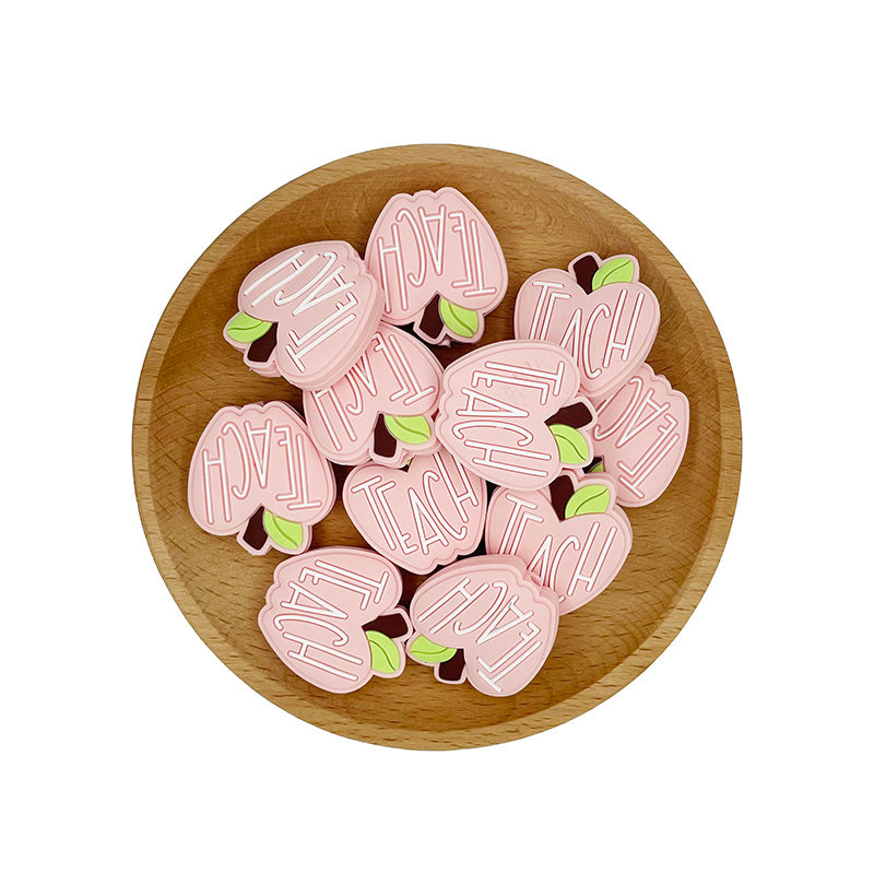 20pcs Silicone Focal Beads Teacher Apple with TEACH Text Design 8