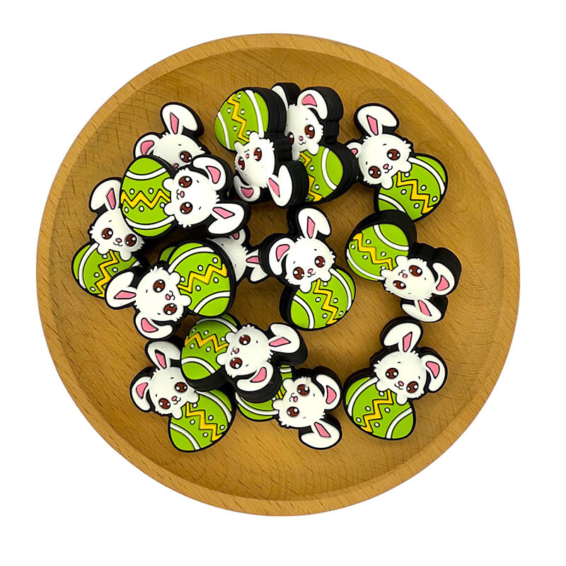 Silicone Focal Beads Easter Egg Rabbit Green Design 2