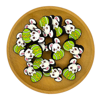 Silicone Focal Beads Easter Egg Rabbit Green Design 2
