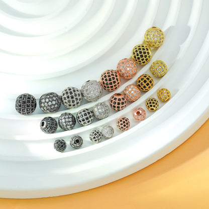 30pcs Fancy Zirconia Paved Brass Round Beads 2