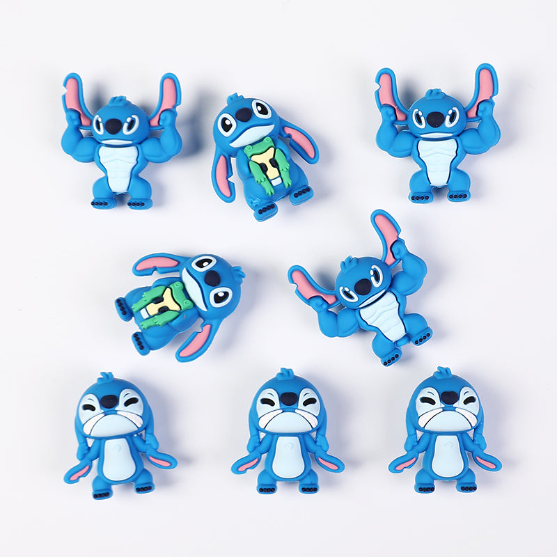 20Pcs Silicone 3D Focal Beads Blue Alien Character Large Ears Stacked Figure 2