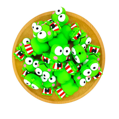 Silicone 3D Focal Beads Smiling Frog Wearing Bow Tie 2