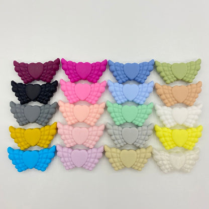20pcs Silicone Focal Beads Wing Shape with Heart Center