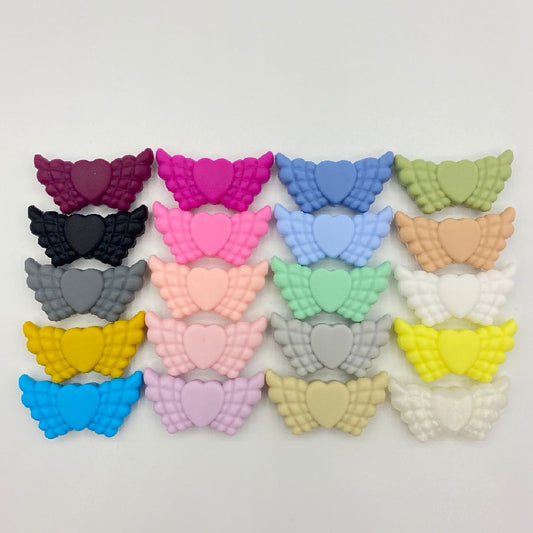 20pcs Silicone Focal Beads Wing Shape with Heart Center