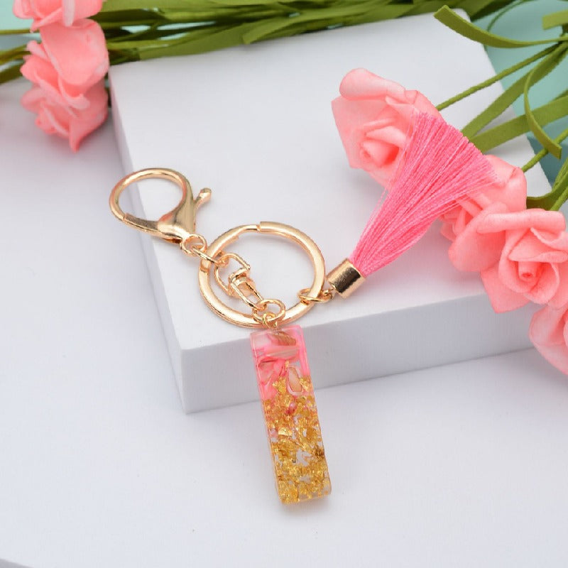 Resin Pink Tassel Letter Keychain A to Z Initial Charm 9