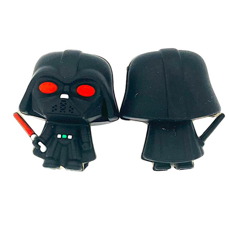 Silicone 3D Focal Beads Black Helmeted Figure Holding Red Light Stick