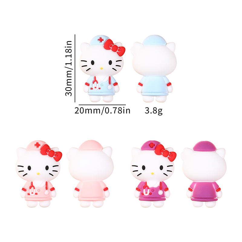 20Pcs Silicone 3D Focal Beads White Cat Wearing Nurse Hat with Stethoscope 10